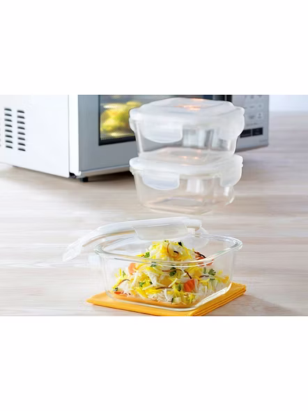 Borosil Glass Lunch Box Set of 3, 320 ml, Vertical Microwave Safe Office Tiffin-2