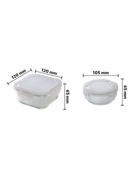 Borosil Glass Universal Lunch Box Set of 4, (2pcs 320 ml sq. + 2pcs 240 ml Round) Microwave Safe Office Tiffin-2