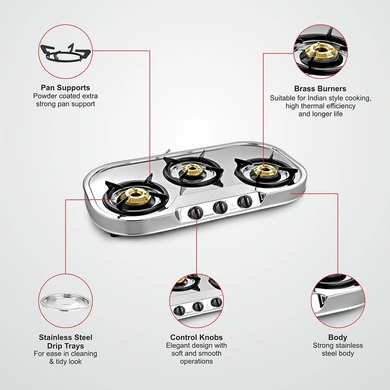 Sunflame Cooktop Spectra Range 3 Burner  Stainless Steel (N) Gas Stove-2