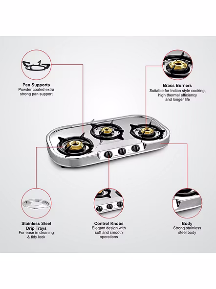 Sunflame Cooktop Spectra Range 3 Burner  Stainless Steel (N) Gas Stove-2