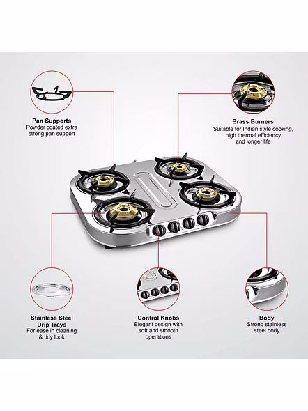 Sunflame Cooktop Spectra Delux 4 Burner Stainless Steel Gas Stove-3