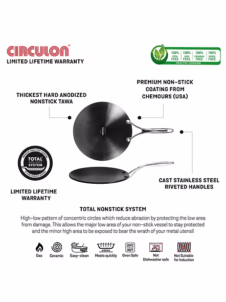 Circulon Induction Base Hard-Anodized Aluminium Curved Non Stick Tawa 26cm