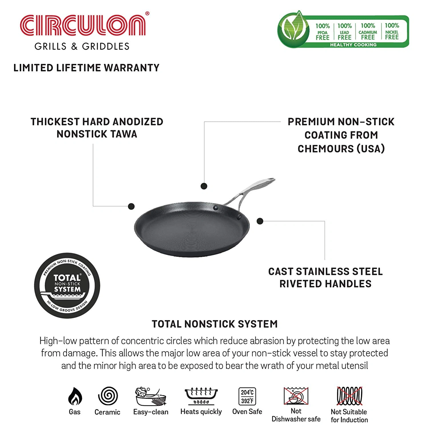 Circulon Induction Base Hard-Anodized Aluminium Flat Tawa 28cm-2