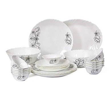 Cello Imperial Camber Black Opalware Dinner Set, 27-Pieces-41424