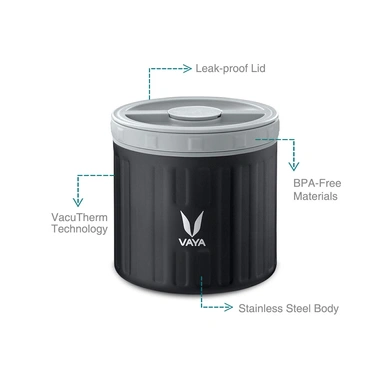 Vaya Preserve Stainless Steel Food Storage Container, Black-300ml-2