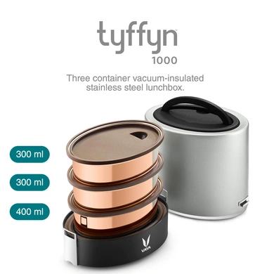 Vaya Tyffyn Copper-Finished Stainless Steel Lunch Box with Bagmat, Silver, 1000ml-2