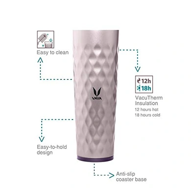 Vaya Drynk 600 ml - Vacuum Insulated Stainless Steel Thermos Flask, Water Bottle (with Gulper lid and 2 Cups) - Purple-2