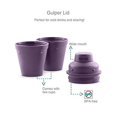 Vaya Drynk 600 ml - Vacuum Insulated Stainless Steel Thermos Flask, Water Bottle (with Gulper lid and 2 Cups) - Purple-3