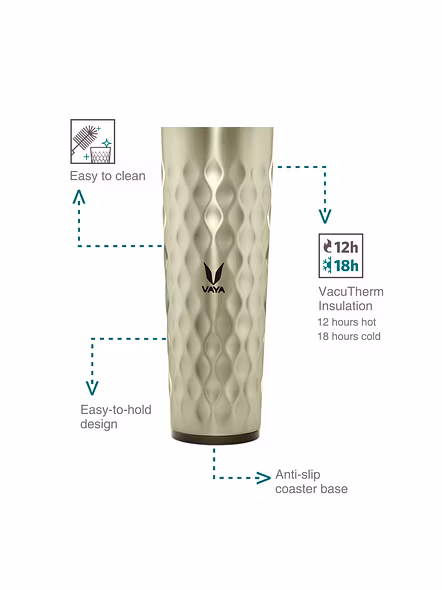 Vaya Drynk 600 ml Vacuum Insulated Stainless Steel Flask, Thermos Sipper Water Bottle (Tumbler+Sipper), Graphite