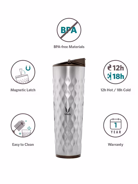 Vaya Drynk 600 ml Vacuum Insulated Stainless Steel Flask, Thermos Sipper Water Bottle (Tumbler+Sipper), Graphite-2