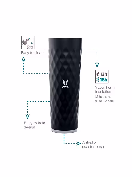 Vaya Drynk 600 ml Vacuum Insulated Stainless Steel Flask, Thermos Sipper Water Bottle (Tumbler+Sipper), Black-2