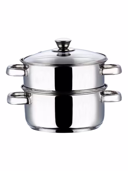 Vinod Stainless Steel 2 Tier Steamer with Glass Lid - 20 cm (Induction Friendly)