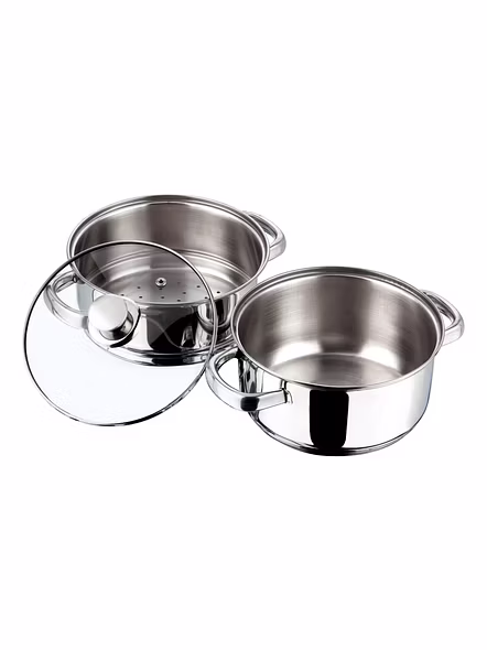 Vinod Stainless Steel 2 Tier Steamer with Glass Lid - 20 cm (Induction Friendly)-2