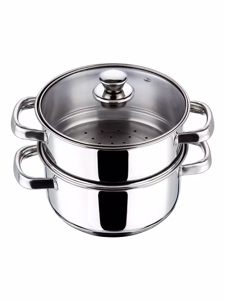 Vinod Stainless Steel 2 Tier Steamer with Glass Lid - 20 cm (Induction Friendly)
