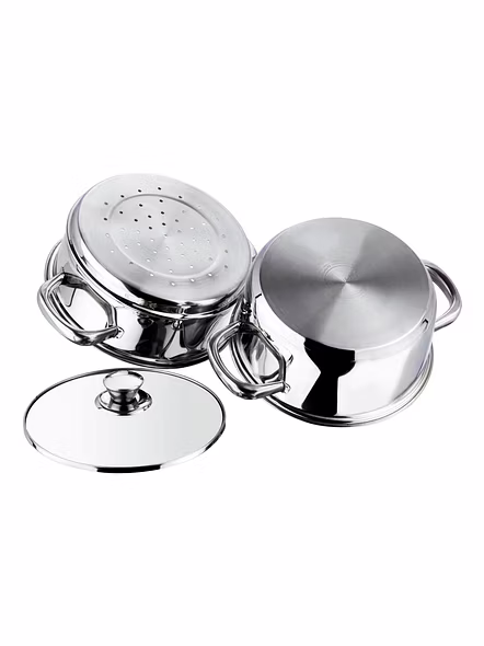 Vinod Stainless Steel 2 Tier Steamer with Glass Lid - 20 cm (Induction Friendly)-3