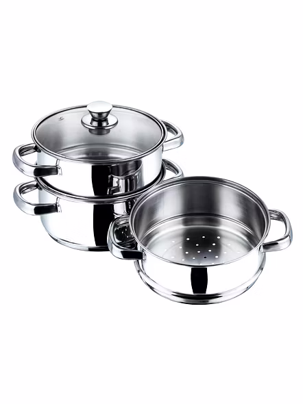 Vinod Stainless Steel 3 Tier Steamer with Glass Lid -20 cm (Induction Friendly)