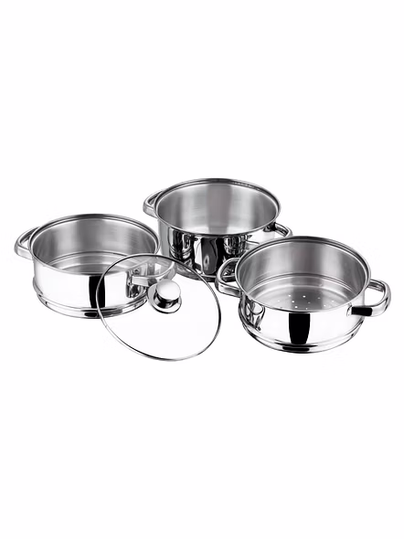 Vinod Stainless Steel 3 Tier Steamer with Glass Lid -20 cm (Induction Friendly)-2