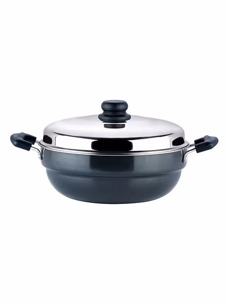 Vinod Hard Anodized 6 pcs Multi Kadai (Induction Friendly) with stainless steel lid, 2 idli plates, 2 dhokla plates and 1 patra plate