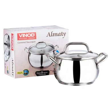 Vinod Stainless Steel Almaty Casserole with Glass lid -14 cm,1.3 Ltr (Induction Friendly)-4