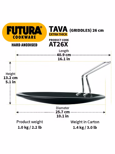 Hawkins Futura Hard Anodised Tawa, 26cm (L50)-26cm-3