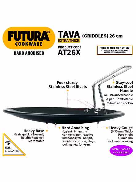 Hawkins Futura Hard Anodised Tawa, 26cm (L50)-26cm-2