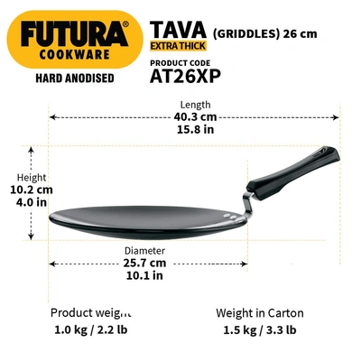 Hawkins Futura Hard Anodised Tawa with Plastic Handle, 26cm (L57)-26cm-3