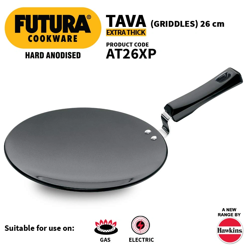 Hawkins Futura Hard Anodised Tawa with Plastic Handle, 26cm (L57)-26cm-1