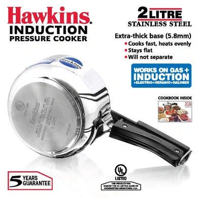 Hawkins Stainless Steel Induction Pressure cooker, 2 Litre(B25)-2ltr-2
