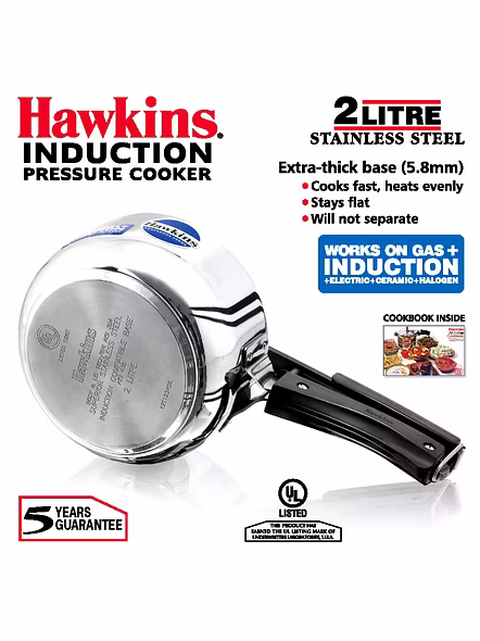 Hawkins Stainless Steel Induction Pressure cooker, 2 Litre(B25)-2ltr-2