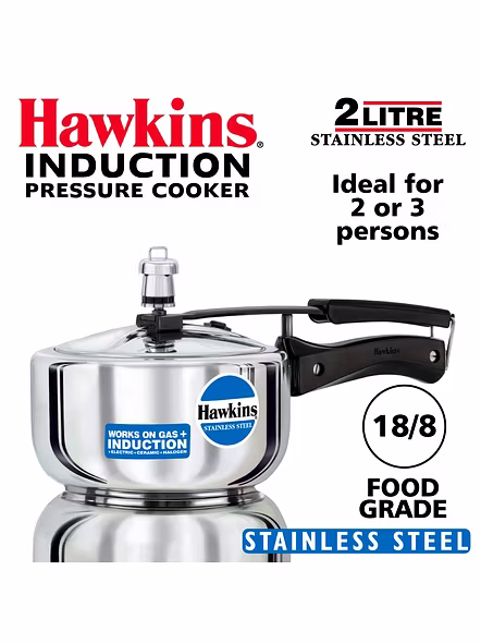 Hawkins Stainless Steel Induction Pressure cooker, 2 Litre(B25)-2ltr