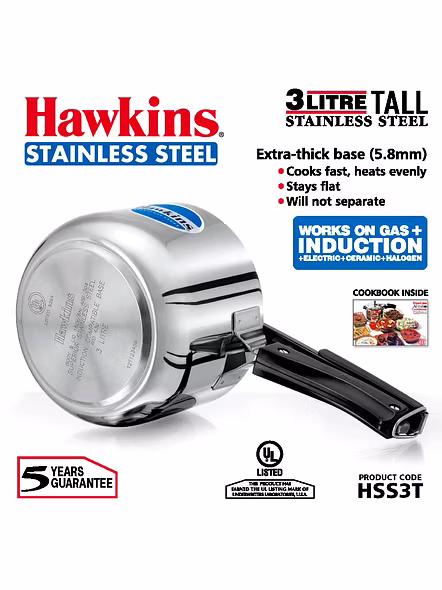 Hawkins Stainless Steel Induction Pressure cooker, 3 Litre Tall (B33)-3ltr-2