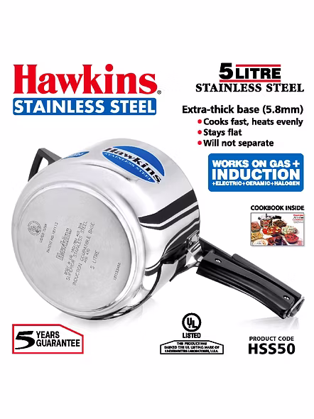 Hawkins Stainless Steel Induction Pressure cooker, 5 Litre(B30)-5ltr-2