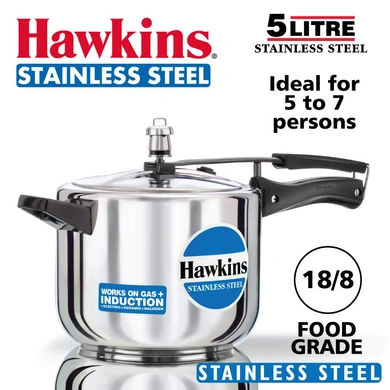 Hawkins Stainless Steel Induction Pressure cooker, 5 Litre(B30)-5ltr-1