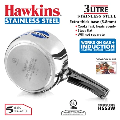 Hawkins Stainless Steel Induction Pressure cooker, 3 Litre wide (B60)-3ltr-2