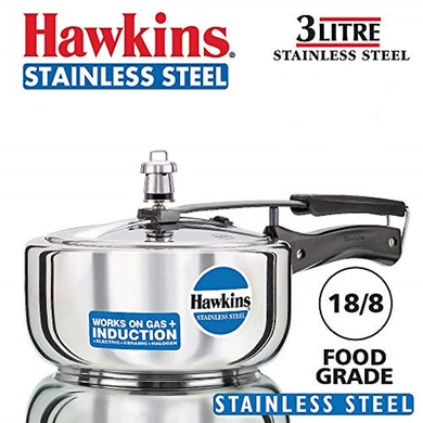 Hawkins Stainless Steel Induction Pressure cooker, 3 Litre wide (B60)-3ltr-1