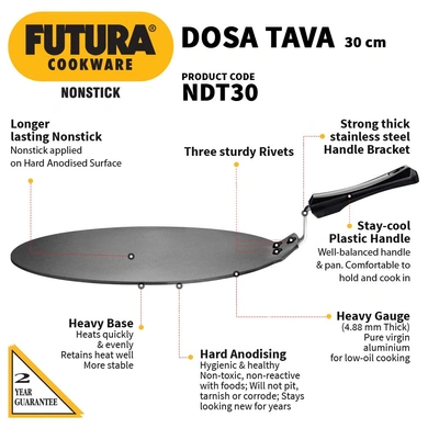 Hawkins Futura Nonstick Aluminium Dosa Tawa, 30cm (DT30)-3
