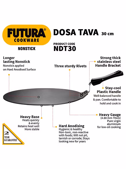 Hawkins Futura Nonstick Aluminium Dosa Tawa, 30cm (DT30)-3