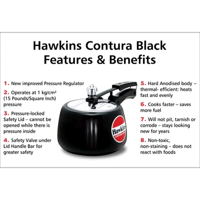 Hawkins Contura Hard Anodised Aluminium Pressure Cooker, 3 Liters(CB30)-4
