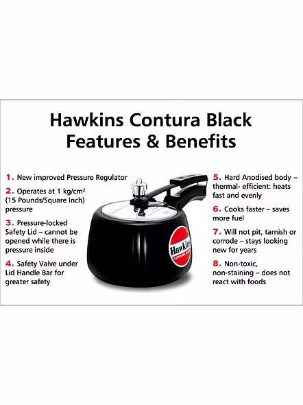 Hawkins Contura Hard Anodised Aluminium Pressure Cooker, 5 Liters(CB50)-2
