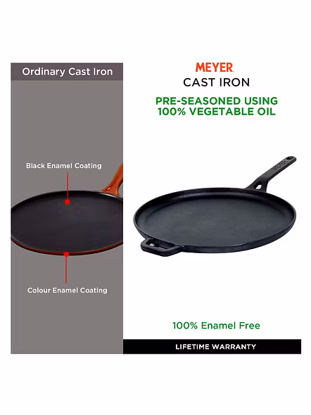Meyer Induction Base Cast Iron Flat Tawa, 28 cm(47610)
