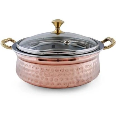 SAGA Serving Pot Handi with Lid and Handle for Serving Dishes (Copper) NO.5 1500ml-1