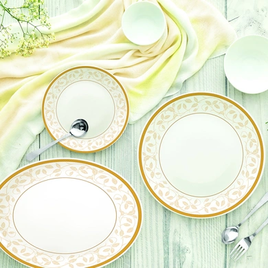 Cello Royale Amber Gold Opalware 27pieces Dinner Set/White-2