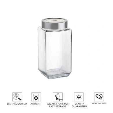 Cello Qube Fresh Glass Storage Container, 1200 ml, Transparent-1