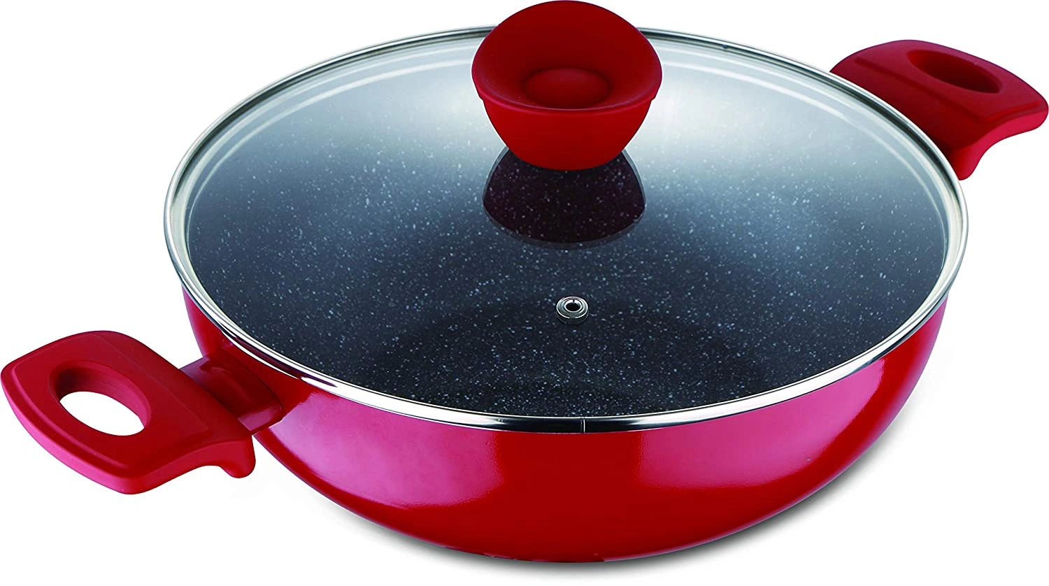 BERGNER - BG-31266-RD Bellini+ Pressed Aluminium Non-Stick Kadhai with Glass Lid, 26 cm, 4.5 Liters, Induction Base, Red-65021