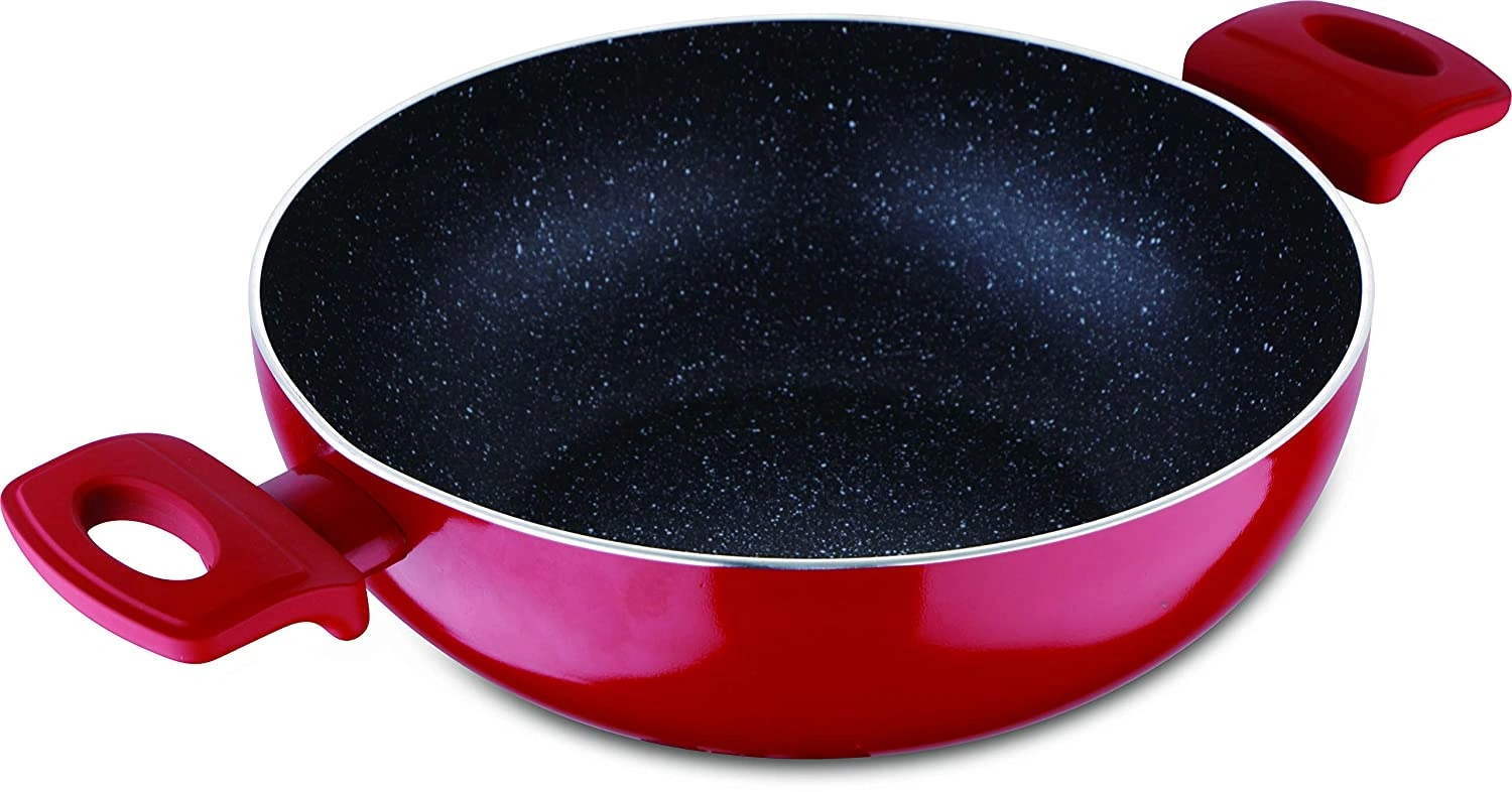 BERGNER - BG-31266-RD Bellini+ Pressed Aluminium Non-Stick Kadhai with Glass Lid, 26 cm, 4.5 Liters, Induction Base, Red-1