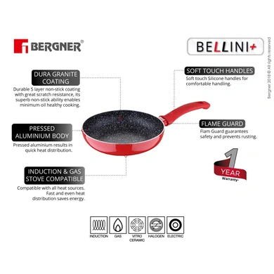 Bergner Bellini+ Pressed Aluminium Non-Stick Frypan, 24 cm, Induction Base, Red-65014