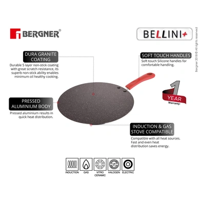 Bergner Bellini+ Pressed Aluminium Non-Stick Flat Tawa, 30 cm, Induction Base, Red-1