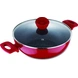 BERGNER Bellini+ Pressed Aluminium Non-Stick Kadhai with Glass Lid, 22 cm, 2.9 Liters, Induction Base, Red-65019-sm
