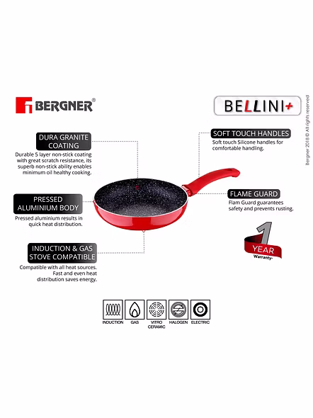 BERGNER - BG-31259-RD Bellini+ Pressed Aluminium Non-Stick Frypan, 20 cm, Induction Base, Red-3