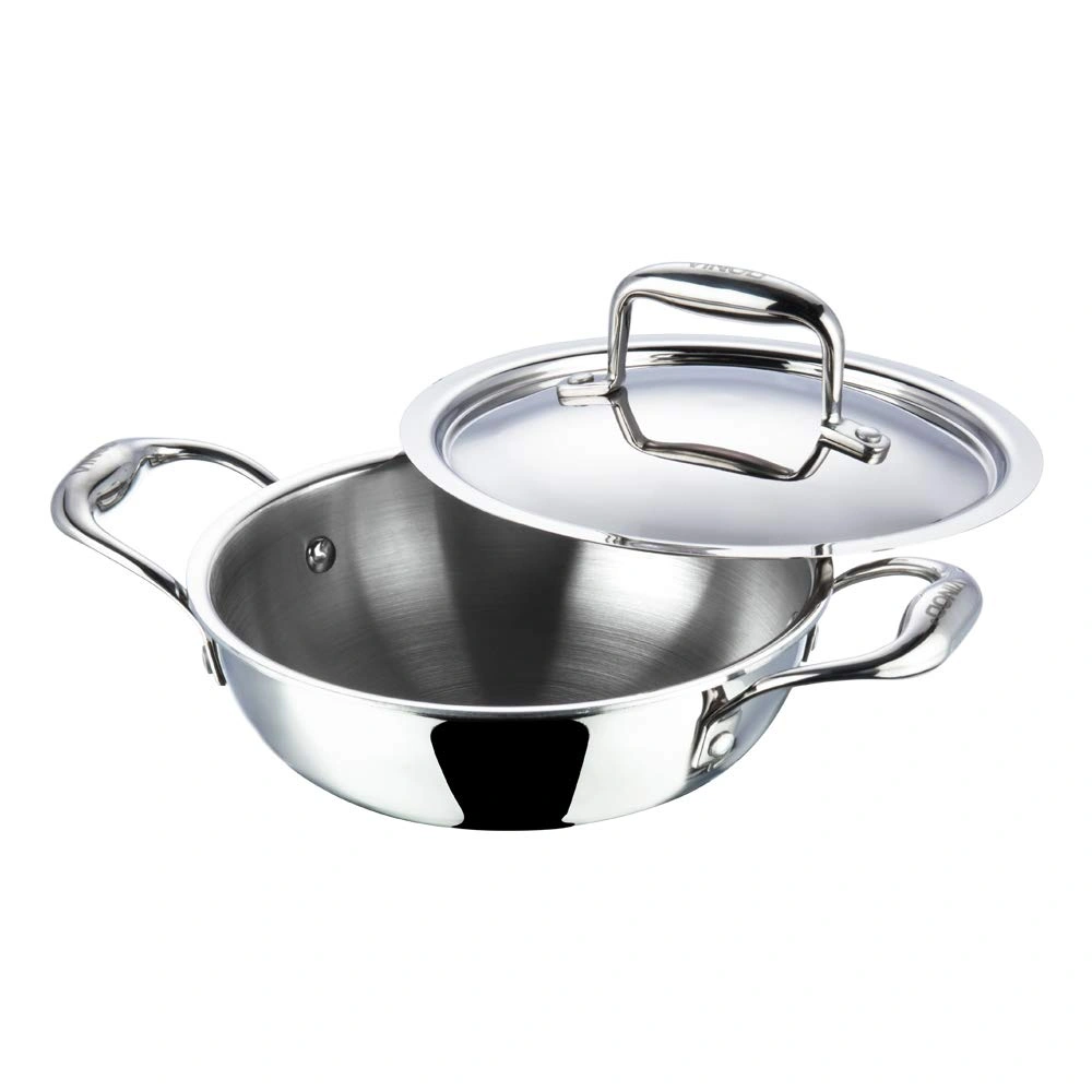 Vinod Platinum Triply Stainless Steel Extra Deep Kadai with Lid- 22 cm, 2.4 Ltr (Induction Friendly)-1